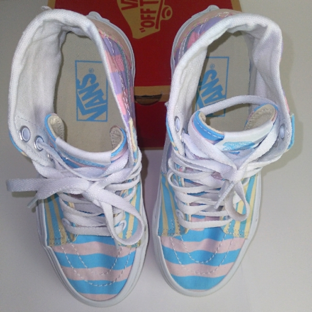 VANS SK8-Hi Tapered Women's Size 5.5 Multi-Color Pastel Stripes Skater Shoes EUC - Picture 4 of 12